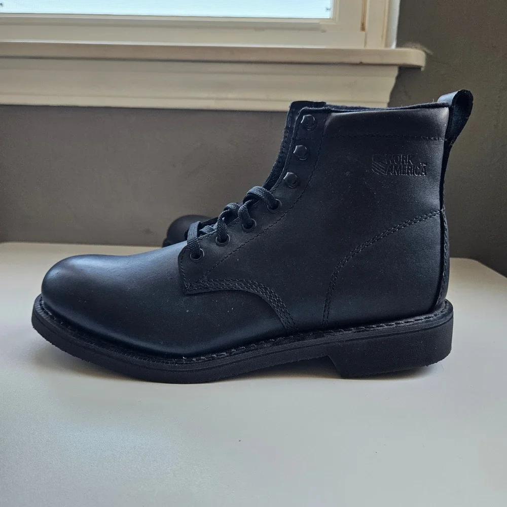 Black Leather Lace Up Combat Boots Mens 9D Tactical Work Ankle Oil Resistant